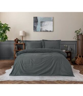 AUCUNE Dekbedovertrek Anthracite Satin 220x240 cm + 2 kussenslopen 60x60 cm, 100% katoen satijn – Antraciet