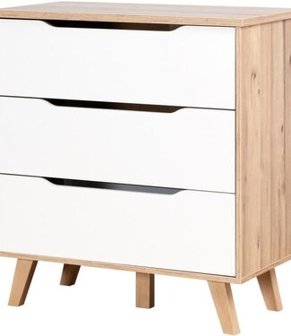 AUCUNE Scandinavische Ladekast – Eik / Mat Wit – Massief Houten Pootjes – 80 x 86,3 x 42 cm