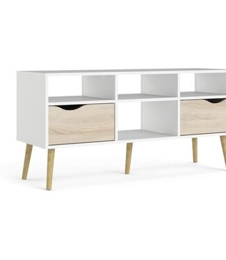 AUCUNE TV-meubel – 4 vakken, 2 lades – Wit / Sonoma Eiken – 117,2 x 39,1 x 57,4 cm