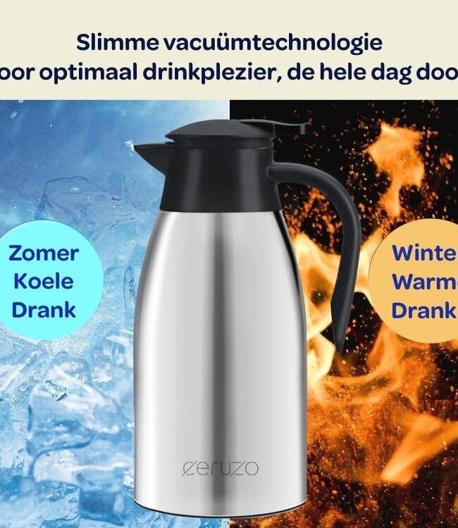 Thermoskan – 2 Liter – RVS – Eénhandig Openen en Schenken