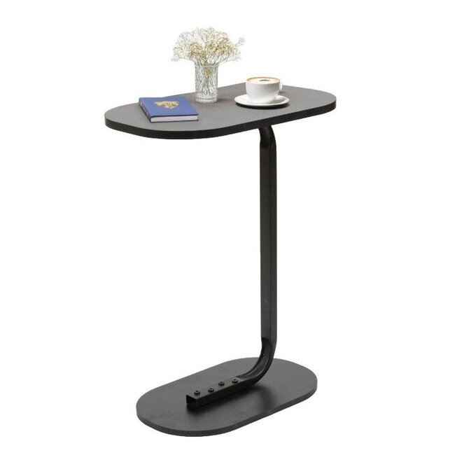 Bijzettafel - Zwart - Banktafel - Metaal met Hout - 45x28x60 cm