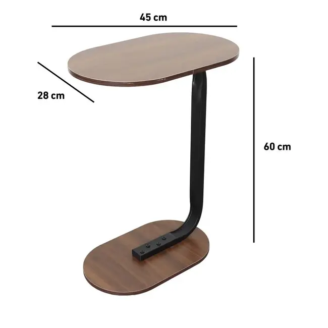 Bijzettafel - Bruin - Banktafel - Metaal met Hout - 45x28x60 cm