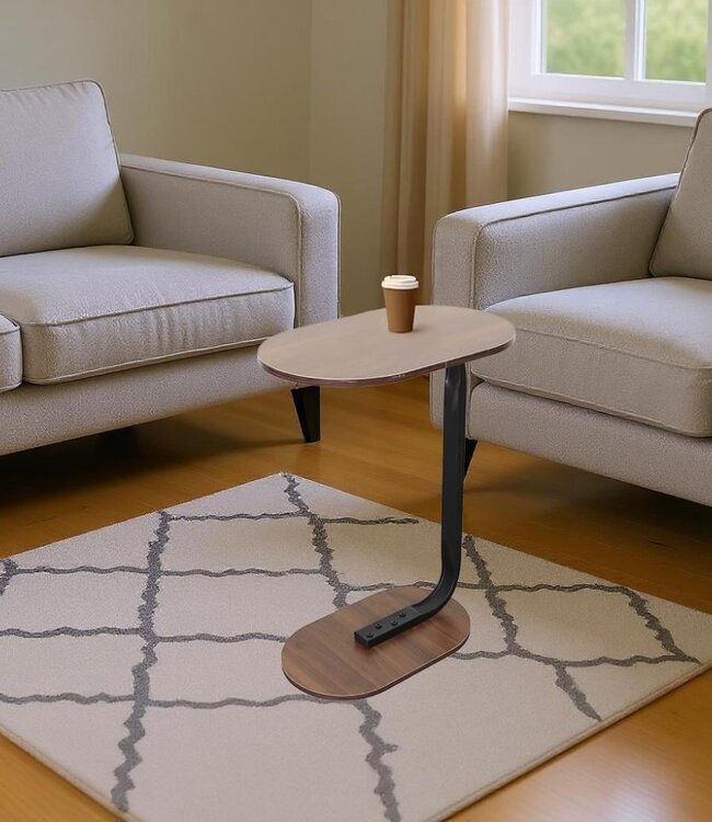 Bijzettafel - Bruin - Banktafel - Metaal met Hout - 45x28x60 cm