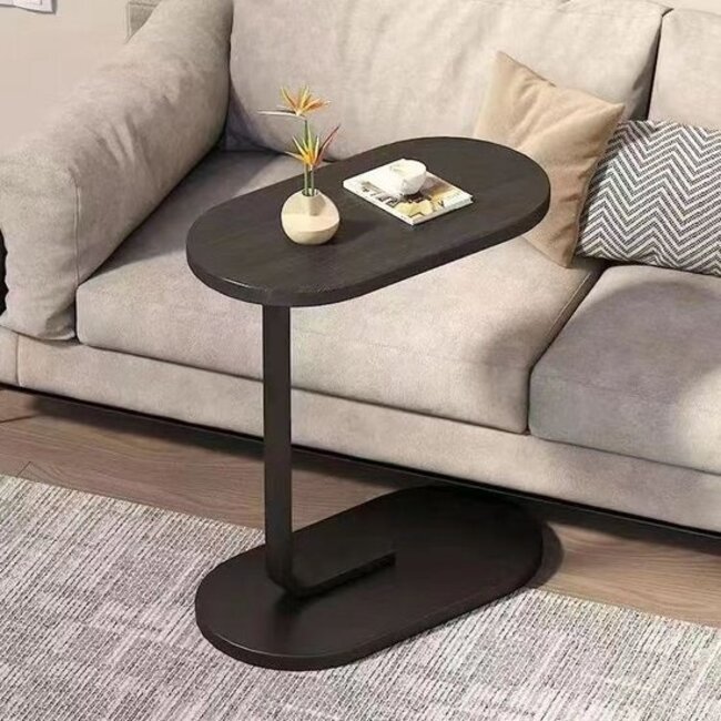Bijzettafel - Zwart - Banktafel - Metaal met Hout - 45x28x60 cm