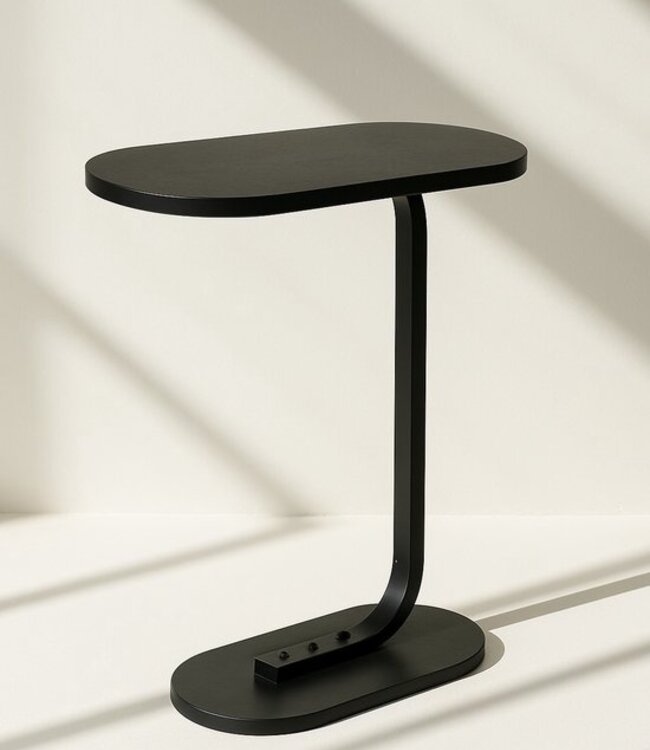 Bijzettafel - Zwart - Banktafel - Metaal met Hout - 45x28x60 cm