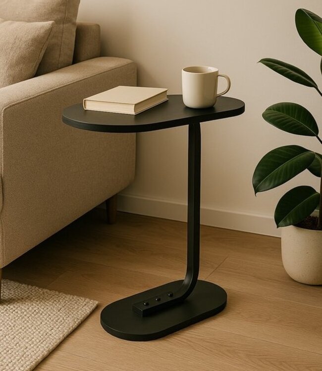 Black Side Table 45x28x60 cm – Metal & Wood Sofa Table