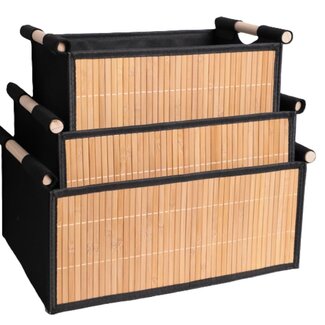 Ceruzo Set of 3 Bamboo Storage Baskets – Bathroom Baskets – Natural/Black