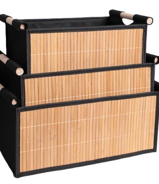 Ceruzo Set of 3 Bamboo Storage Baskets – Bathroom Baskets – Natural/Black