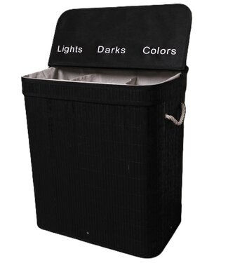 Ceruzo Laundry Basket with 3 Compartments – Sorter 100L – Bamboo – Black