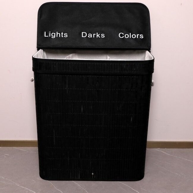 Laundry Basket with 3 Compartments – Sorter 100L – Bamboo – Black