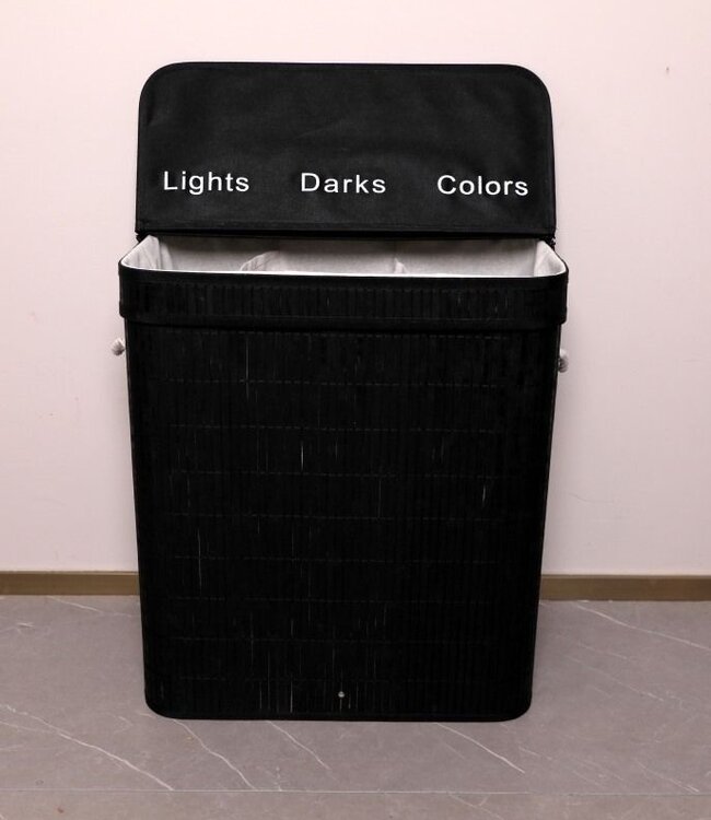 Laundry Basket with 3 Compartments – Sorter 100L – Bamboo – Black