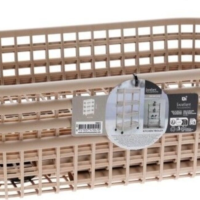 Keukentrolley – 4 Lagen – Beige – 4 Wieltjes