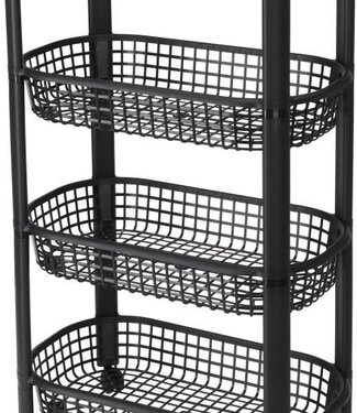 Keukentrolley – 4 Lagen – Zwart – 4 Wieltjes