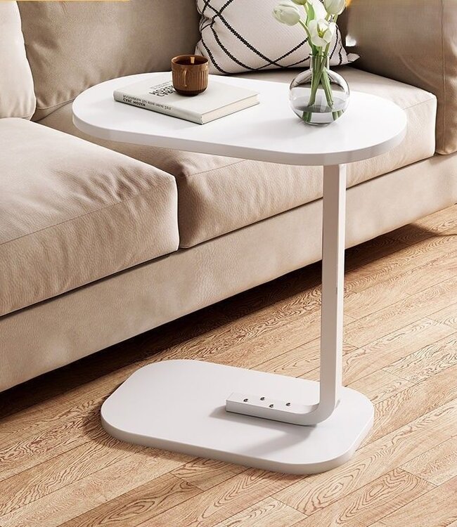 Side Table – White – Metal & Wood – 45x28x60 cm