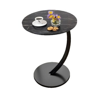 Ceruzo Bijzettafel - Zwart Gemarmerd Blad - rond 40 cm - hoog 60 cm