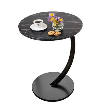 Ceruzo Bijzettafel - Zwart Gemarmerd Blad - rond 40 cm - hoog 60 cm