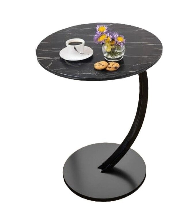 Bijzettafel - Zwart Gemarmerd Blad - rond 40 cm - hoog 60 cm