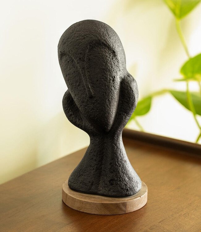 Spellbound Zwarte Ecomix Handgemaakte Gezichtssculptuur |  Modern Kunstdecoraccent