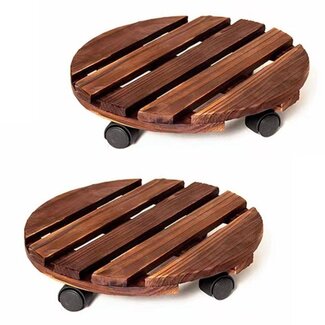 Ceruzo 2x Plantentrolley met Wieltjes - Rond 30 cm - Hout