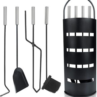 Ceruzo Black Stainless Steel Fireplace Set - 5 pieces