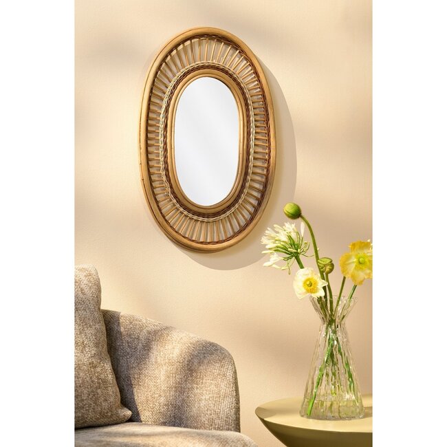Ocher Wall Mirror Rattan Wood 59x40x3 cm