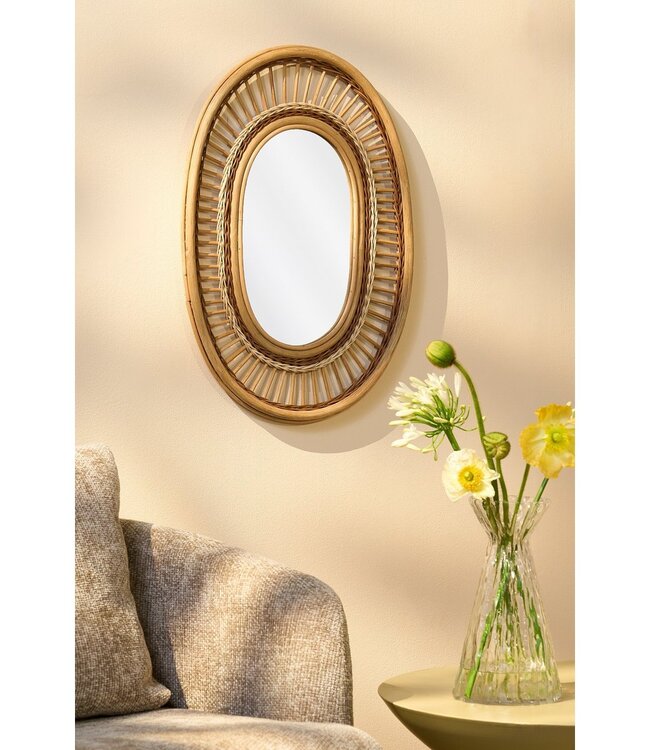 Ocher Wall Mirror Rattan Wood 59x40x3 cm