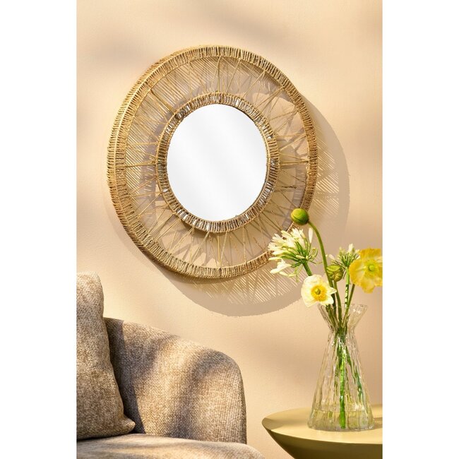 Mica Decorations Ludy Wandspiegel aus Jute - Hellbraun