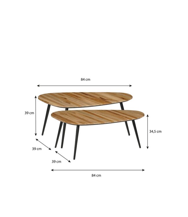 Bijzettafel set Bruin 2Teak hout