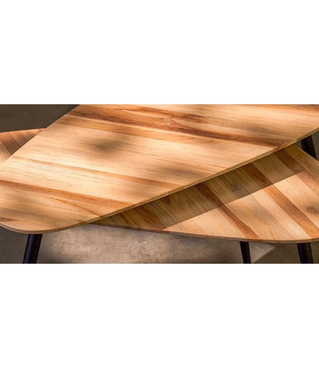 Bijzettafel set Bruin 2Teak hout