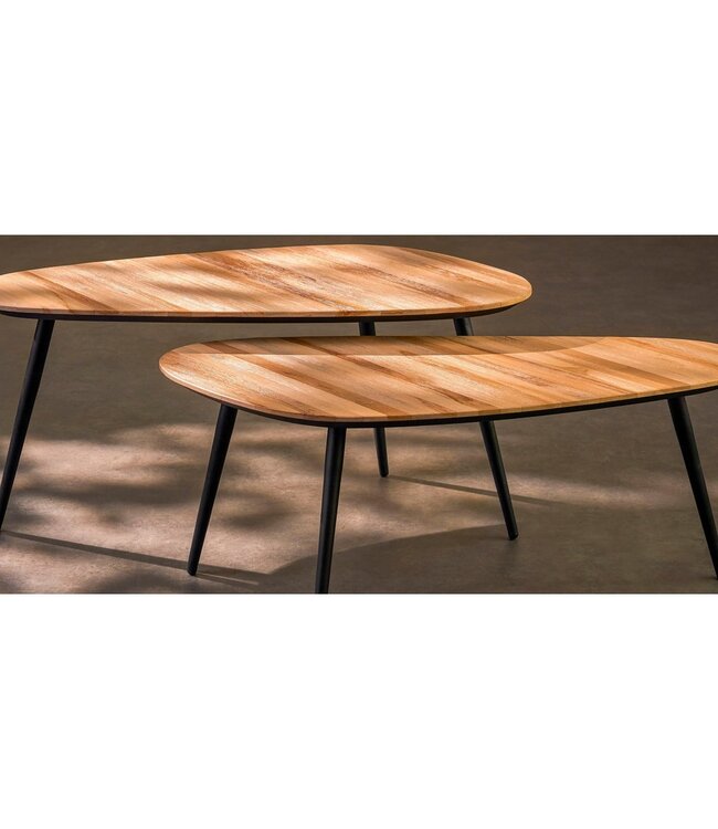 Bijzettafel set Bruin 2Teak hout