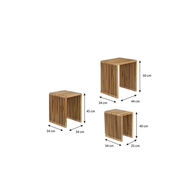 Bijzettafel set Bruin 3Teak hout