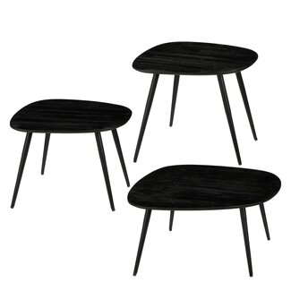 Mica Decorations Bijzettafelset – Zwart – Teak hout – 3-delig