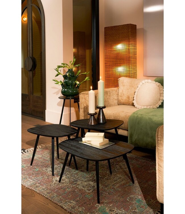Bijzettafel set Zwart 3Teak hout