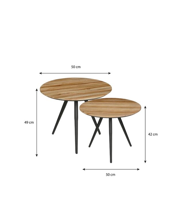 Bijzettafel set Bruin 2Teak hout