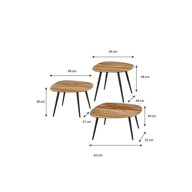 Mica Decorations Jailey Teak Side Tables - Brown - Set of 3