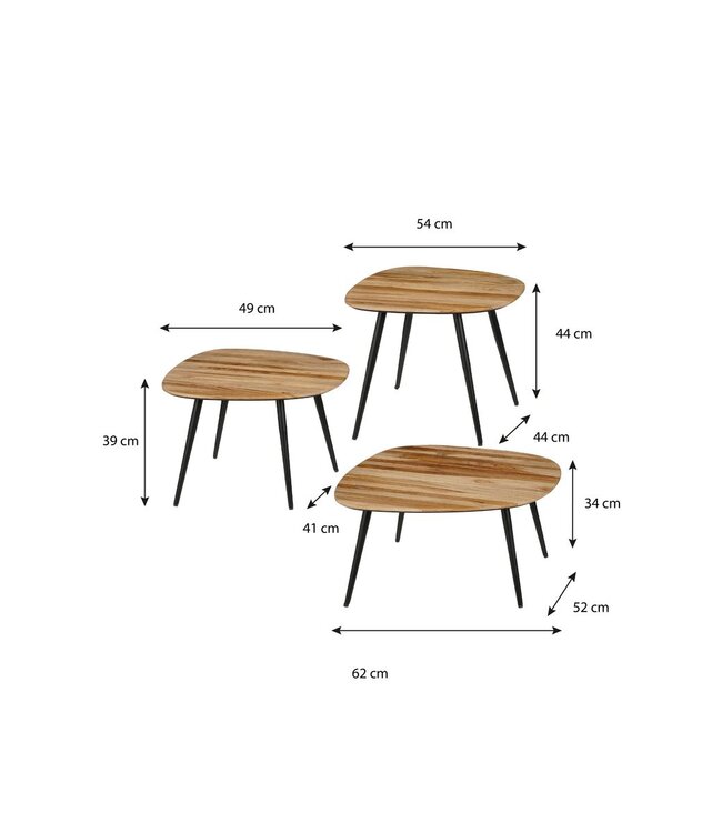 Bijzettafel set Bruin 3Teak hout