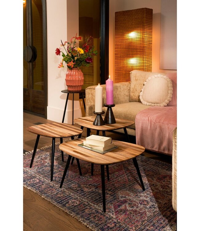 Bijzettafel set Bruin 3Teak hout