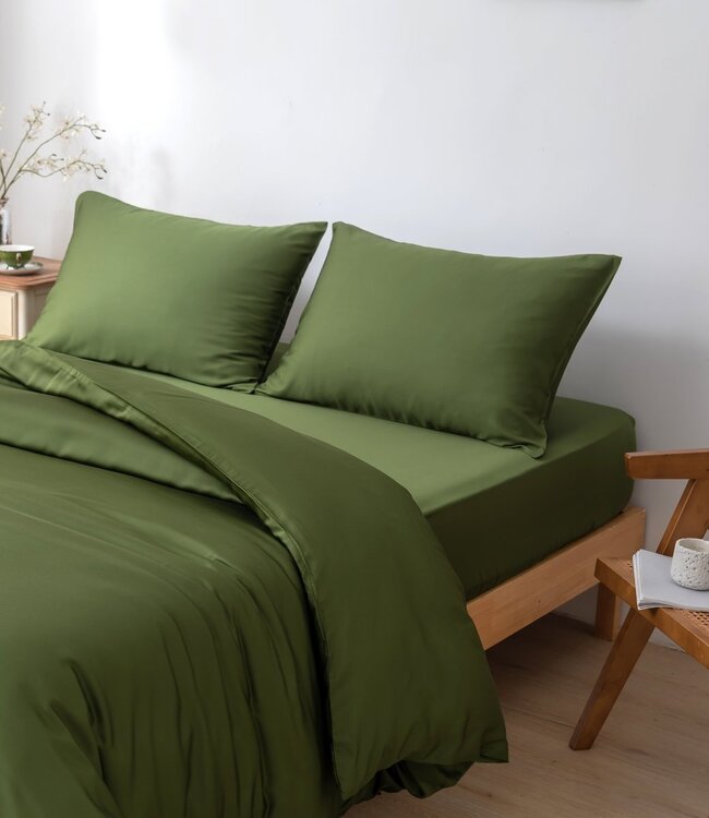 Donkergroen bamboe dekbedovertrek Premium - 400TC Tanboocel - 100% bamboe Deep Moss