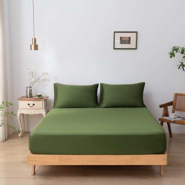 Donkergroen bamboe Hoeslaken Premium - 400TC Tanboocel - Deep Moss