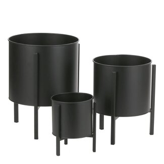 Mica Decorations Jessy Blumentöpfe mit Ständern aus Metall - Schwarz - 3er-Set