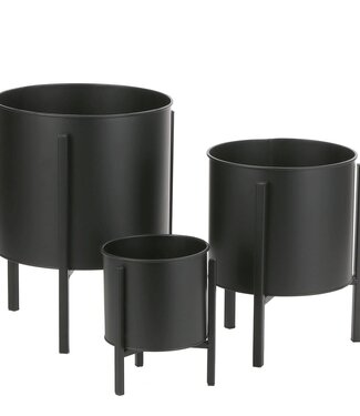 Mica Decorations Jessy Bloempot op Standaard - Set van 3 - H35 x Ø27 cm - Metaal - Zwart