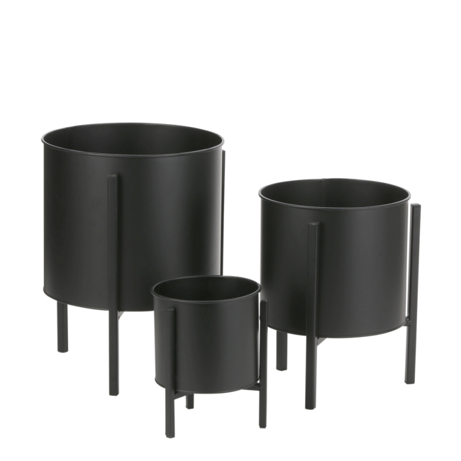 Mica Decorations Jessy Blumentöpfe mit Ständern aus Metall - Schwarz - 3er-Set