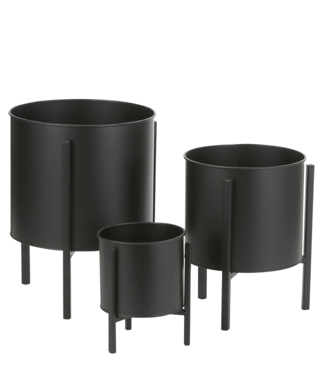 Jessy Bloempot op Standaard - Set van 3 - H35 x Ø27 cm - Metaal - Zwart