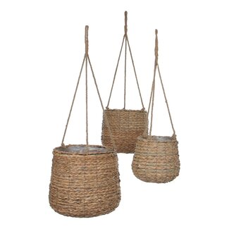 Mica Decorations Avalon Seagrass Hanging Plant Pots - Light Brown - Set of 3