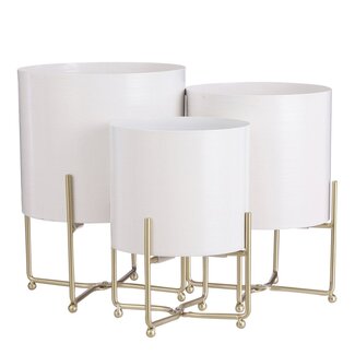 Mica Decorations Aries Iron Plant Pots on Stands - White - Set of 3