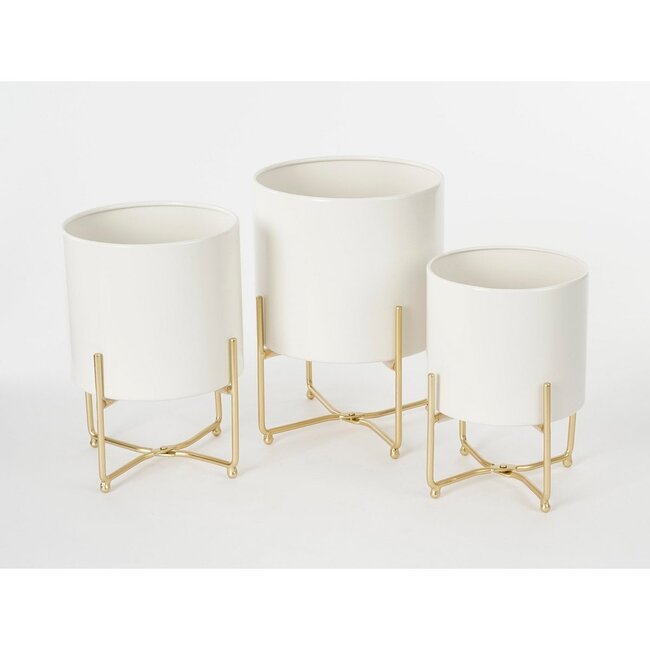 Mica Decorations Aries Blumentöpfe mit Ständern aus Eisen - Weiß - 3er-Set