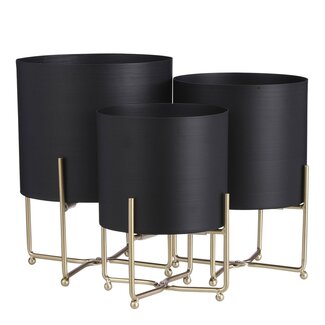 Mica Decorations Aries Blumentöpfe mit Ständern aus Eisen - Schwarz - 3er-Set