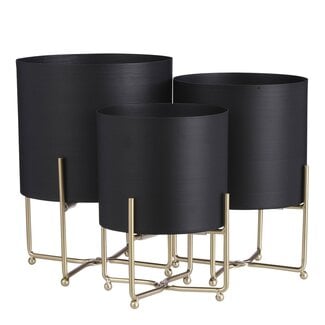 Mica Decorations Aries Iron Plant Pots on Stands - Black - Set of 3