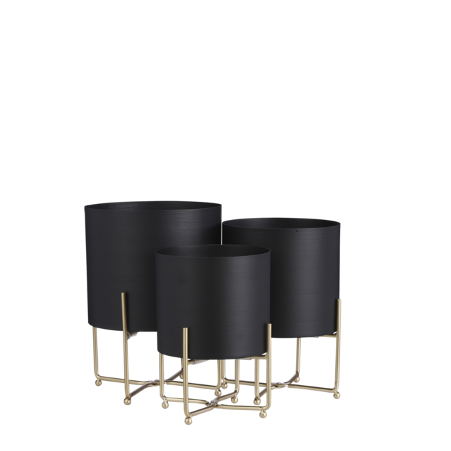 Mica Decorations Aries Blumentöpfe mit Ständern aus Eisen - Schwarz - 3er-Set