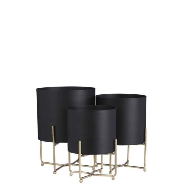 Mica Decorations Aries Iron Plant Pots on Stands - Black - Set of 3